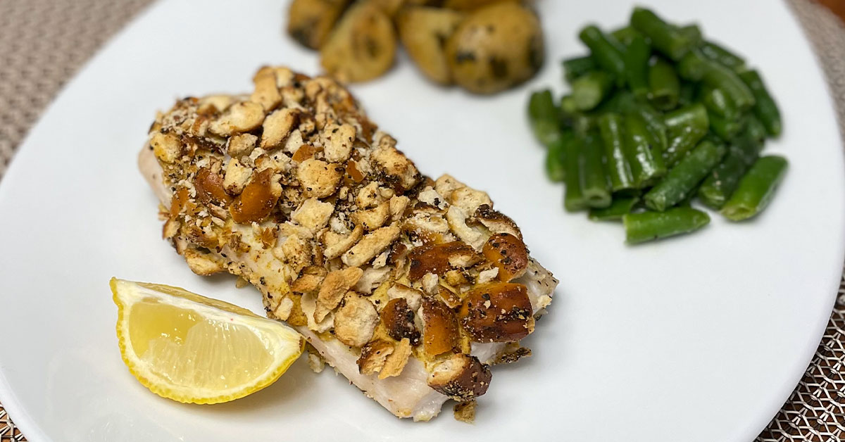 Lemon Pepper Pretzel Crusted Fish