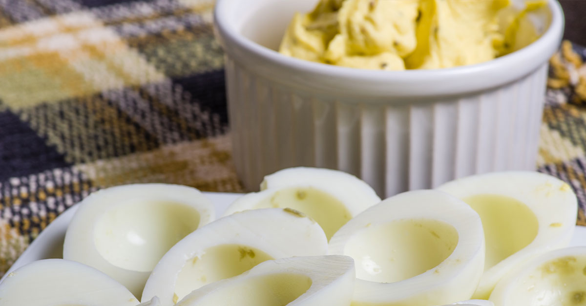 Deviled Eggs with Lemon Pepper pretzels