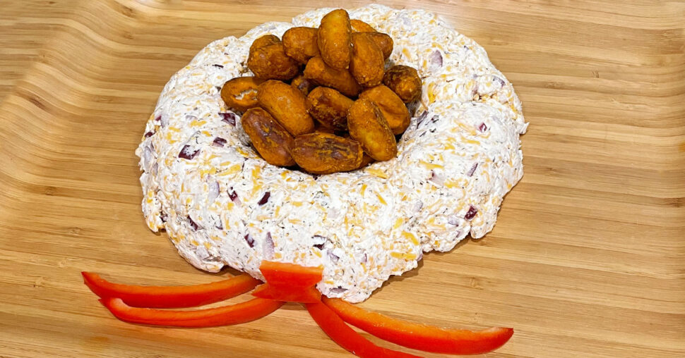 Cheeseball Wreath with Pretzel Dippers