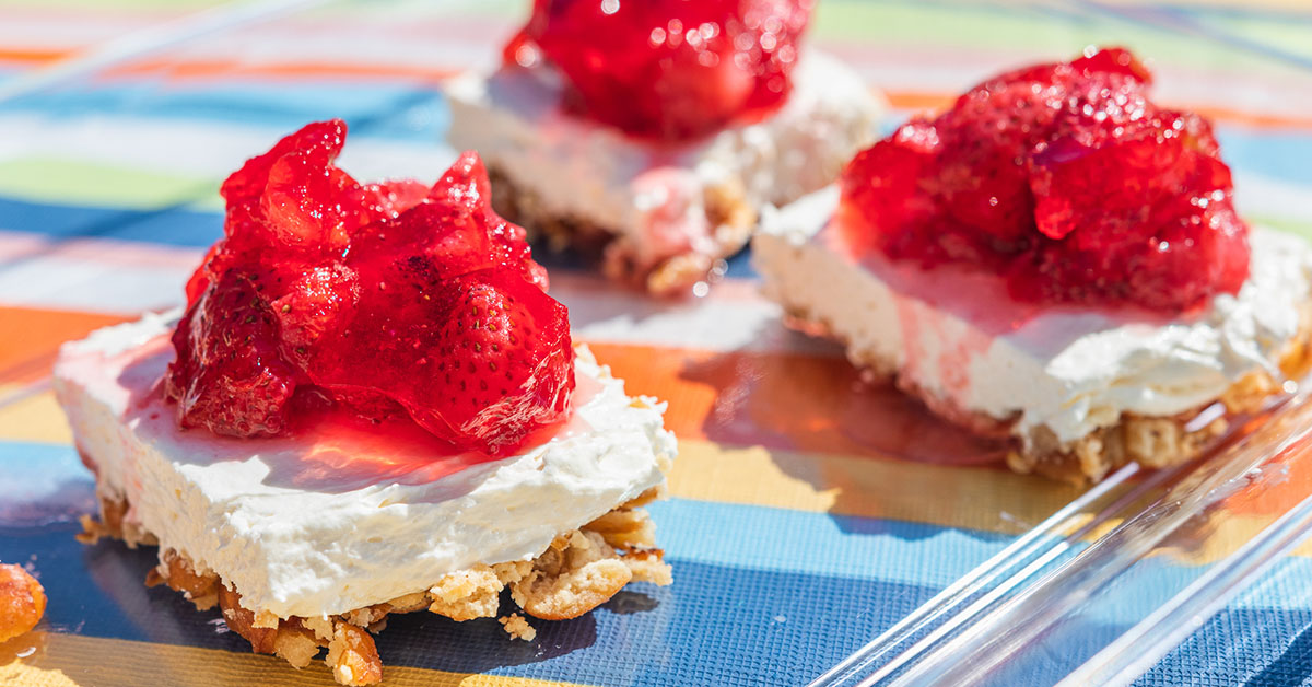 Sweet & Spicy Strawberry Pretzel Salad - OMG Pretzels