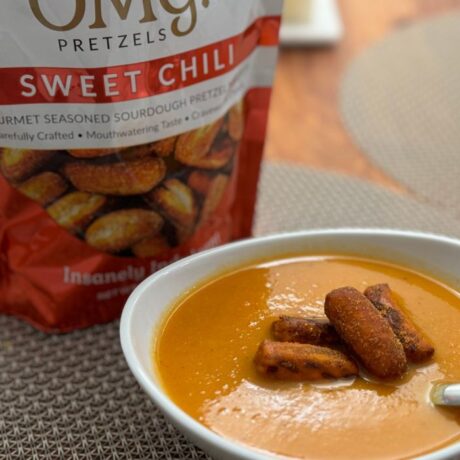 Carrot Apple Soup with Sweet Chili Proutons Recipe - OMG Pretzels